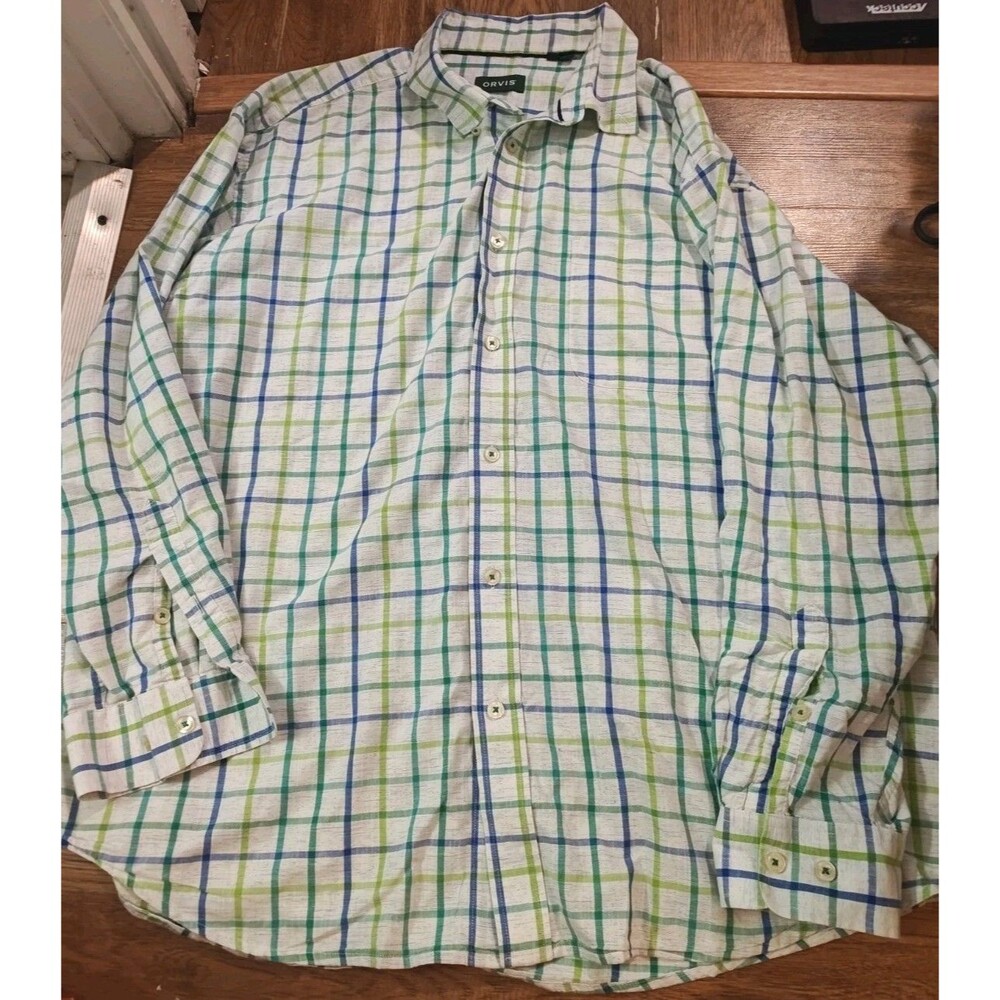 Orvis Men's Striped Multicolor Long Sleeve Button Up Shirt Size XXL Cotton Blend